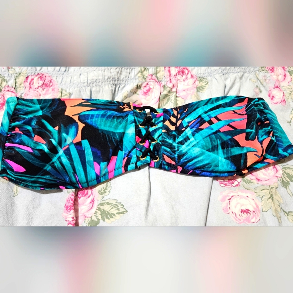 Tropical Print Bandeau Bikini Top
